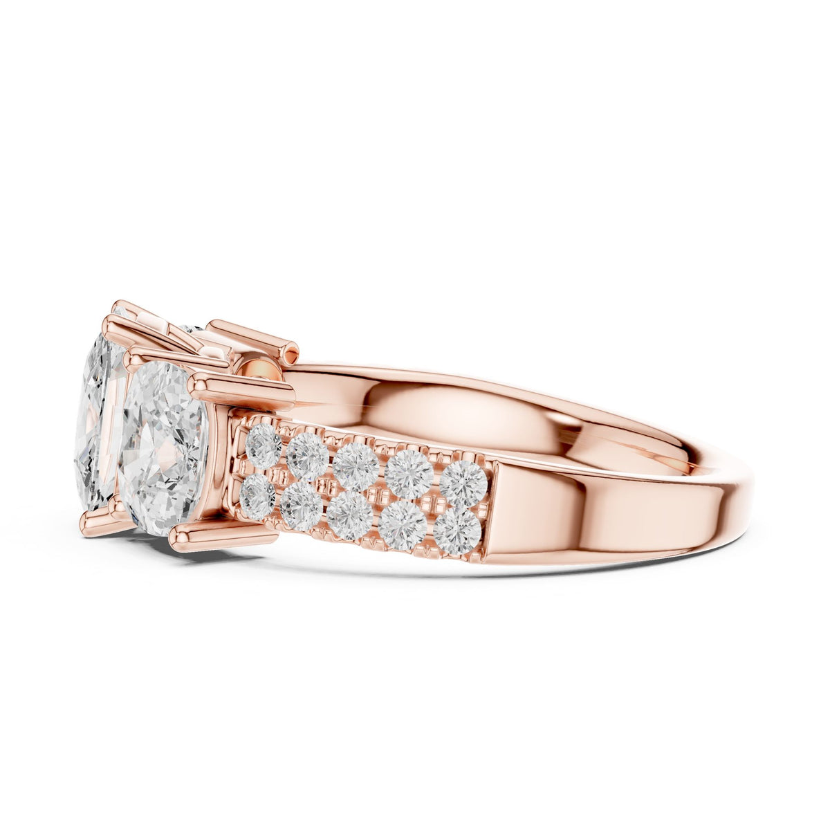 Cushion Three Stone Lab Grown Diamond Engagement Ring