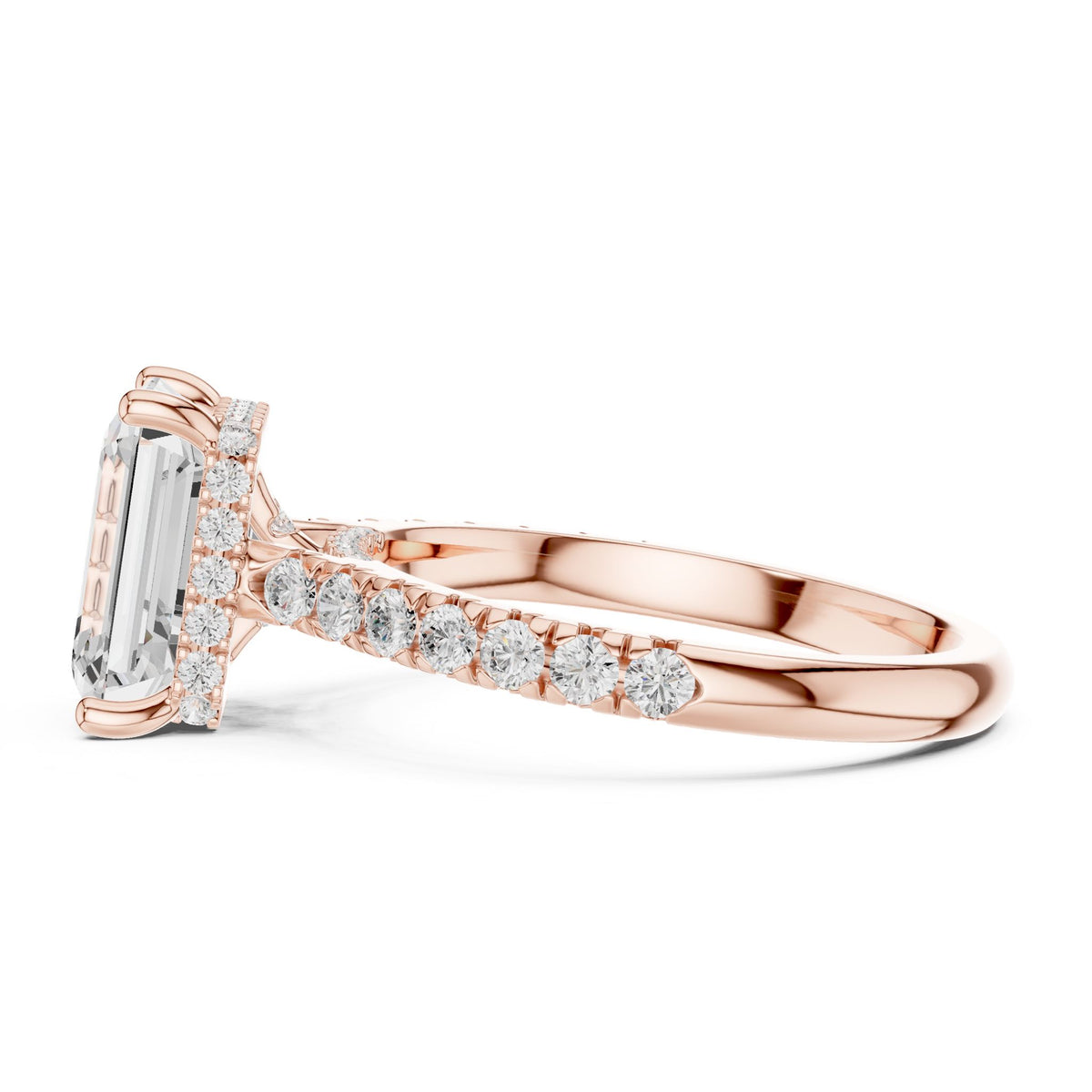 Emerald Hidden Halo Lab Grown Diamond Engagement Ring