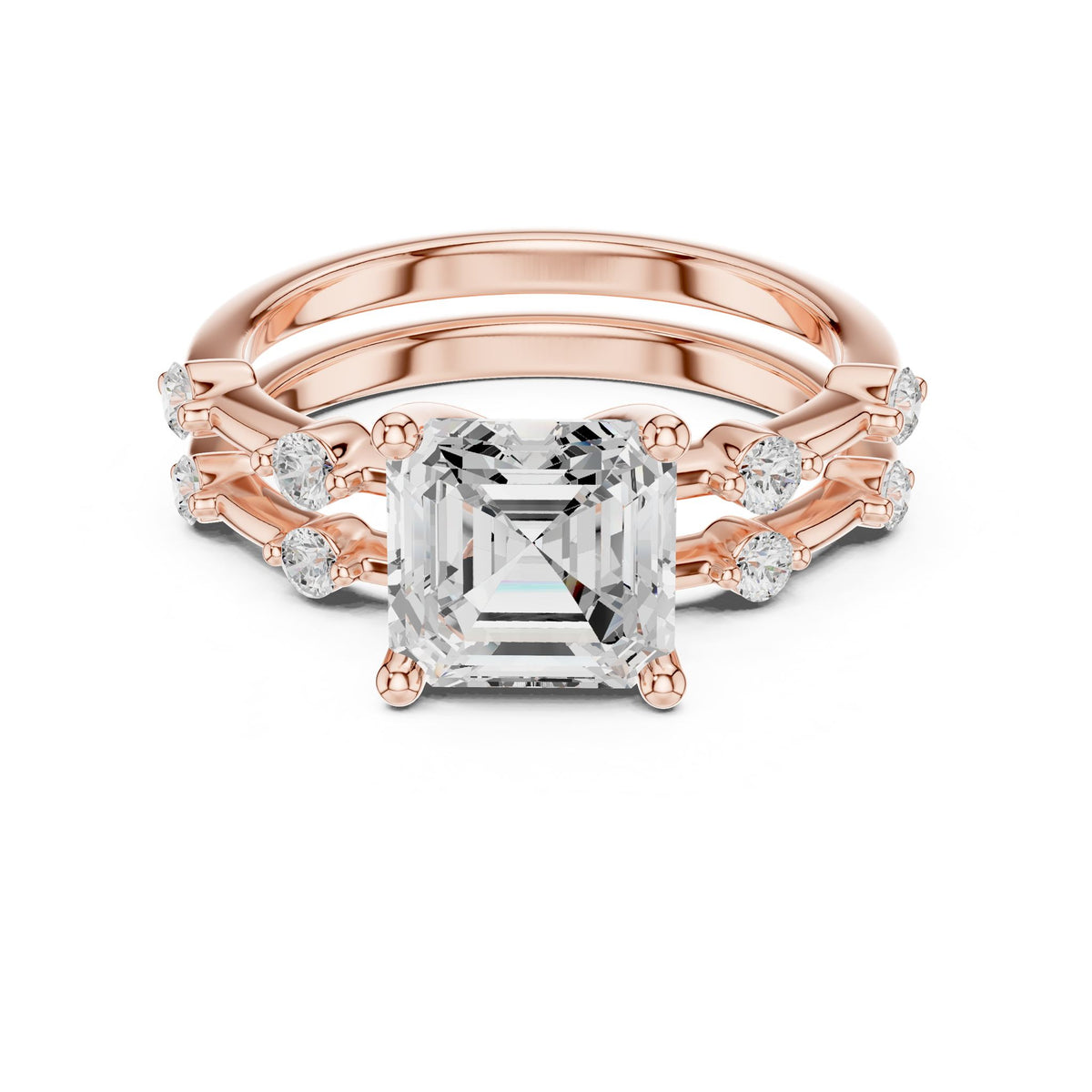 Asscher Accented Lab Grown Diamond Engagement Ring