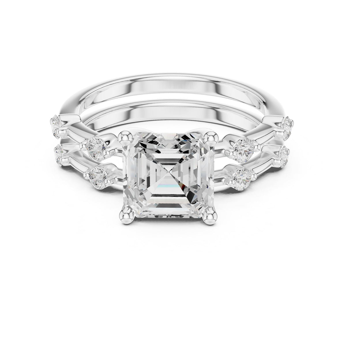 Asscher Accented Lab Grown Diamond Engagement Ring