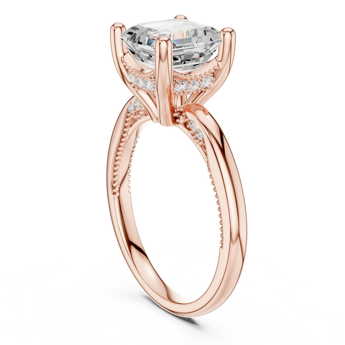 Asscher Accented Lab Grown Diamond Engagement Ring