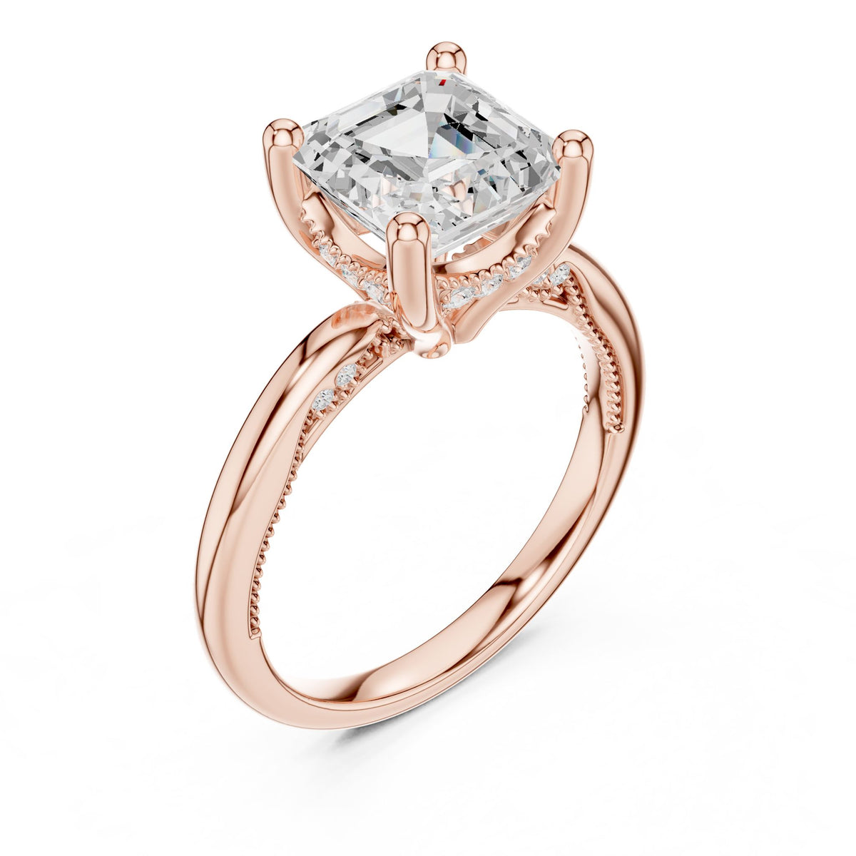 Asscher Accented Lab Grown Diamond Engagement Ring