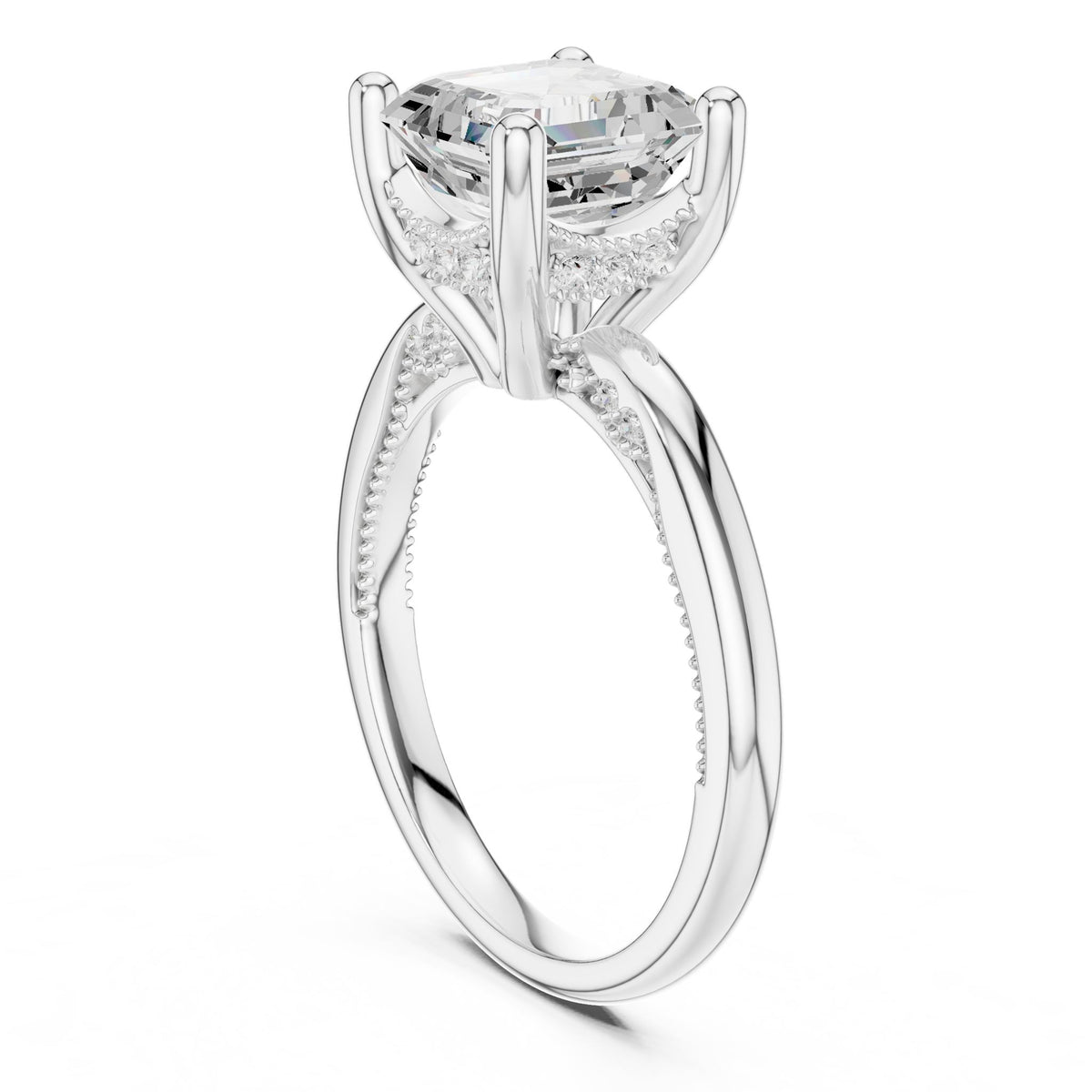 Asscher Accented Lab Grown Diamond Engagement Ring