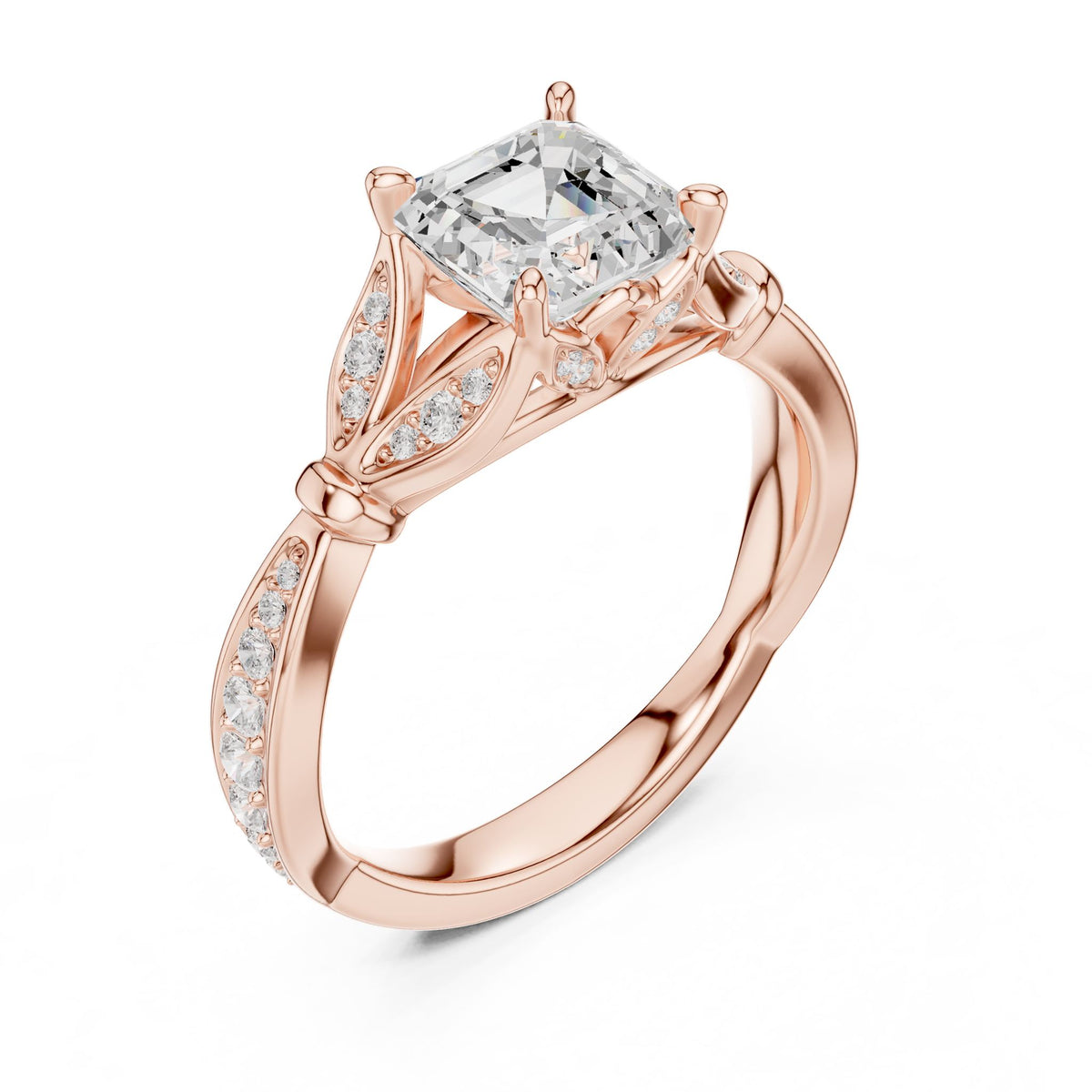 Asscher Accented Lab Grown Diamond Engagement Ring