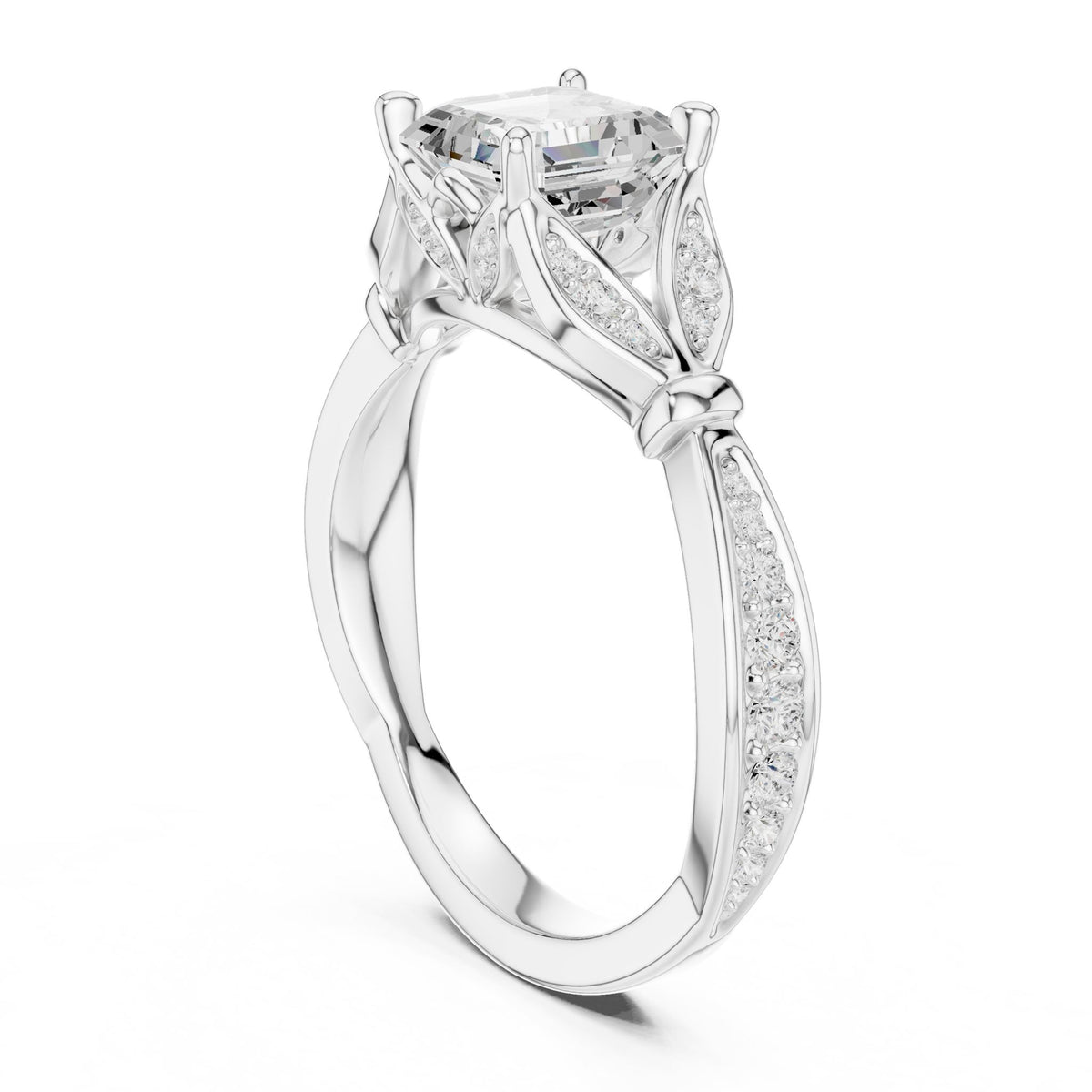 Asscher Accented Lab Grown Diamond Engagement Ring