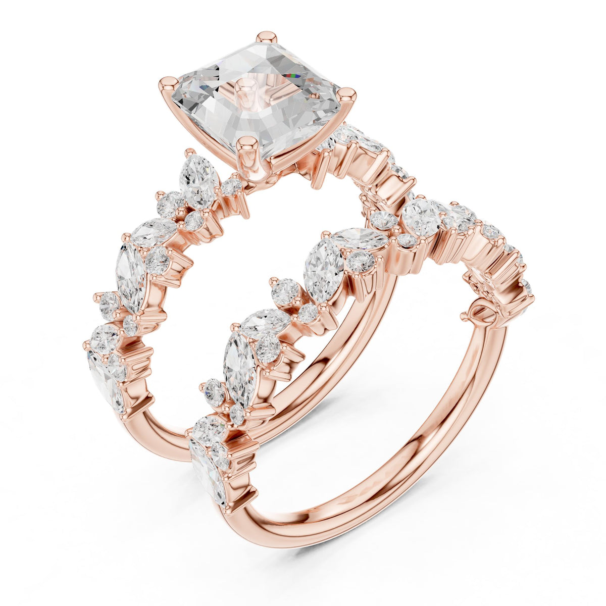 Asscher Accented Lab Grown Diamond Engagement Ring
