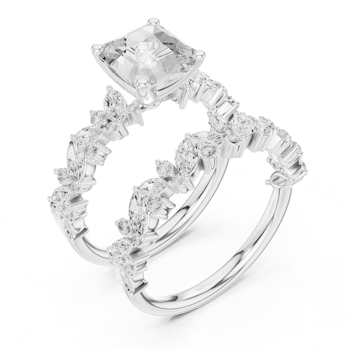 Asscher Accented Lab Grown Diamond Engagement Ring