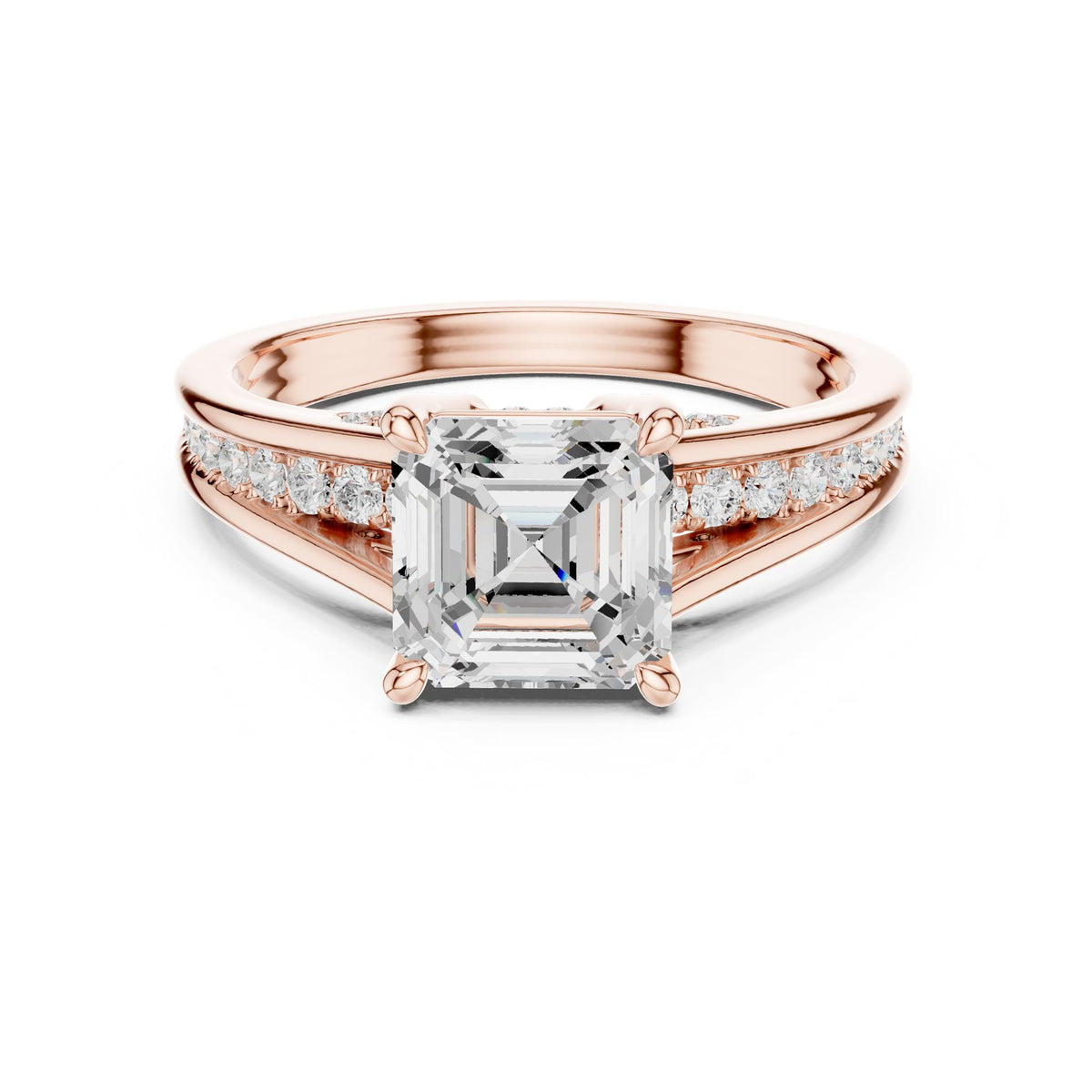 Asscher Accented Lab Grown Diamond Engagement Ring