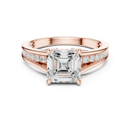Asscher Accented Lab Grown Diamond Engagement Ring