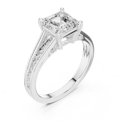Asscher Accented Lab Grown Diamond Engagement Ring