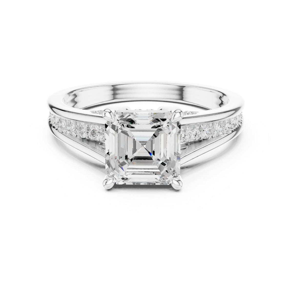 Asscher Accented Lab Grown Diamond Engagement Ring