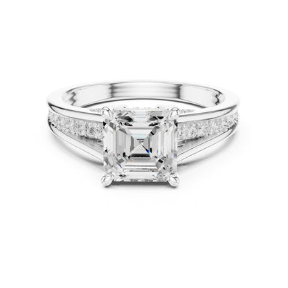 Asscher Accented Lab Grown Diamond Engagement Ring