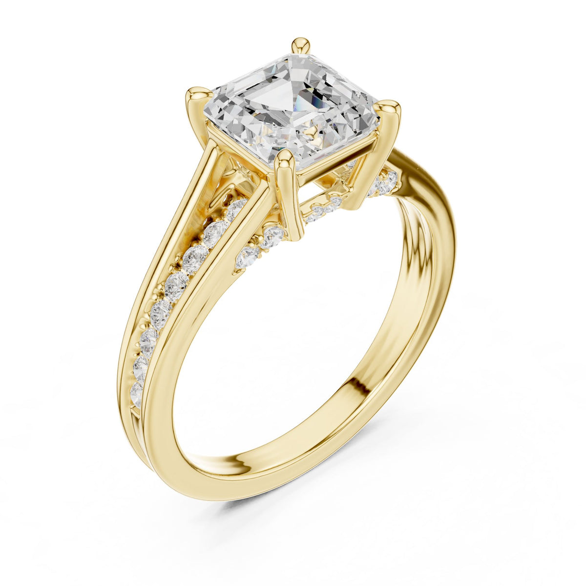 Asscher Accented Lab Grown Diamond Engagement Ring