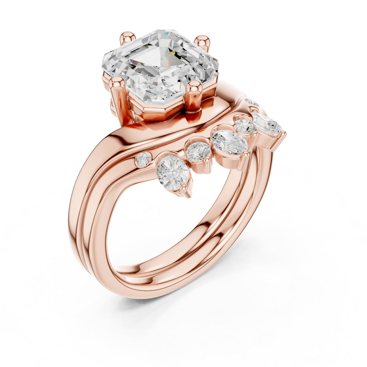 Asscher Accented Lab Grown Diamond Engagement Ring
