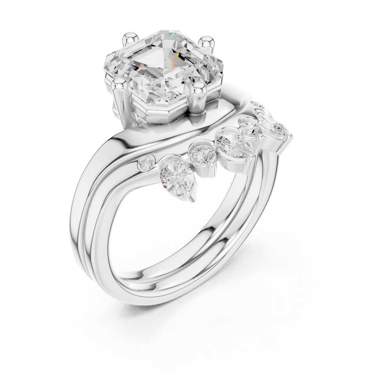 Asscher Accented Lab Grown Diamond Engagement Ring