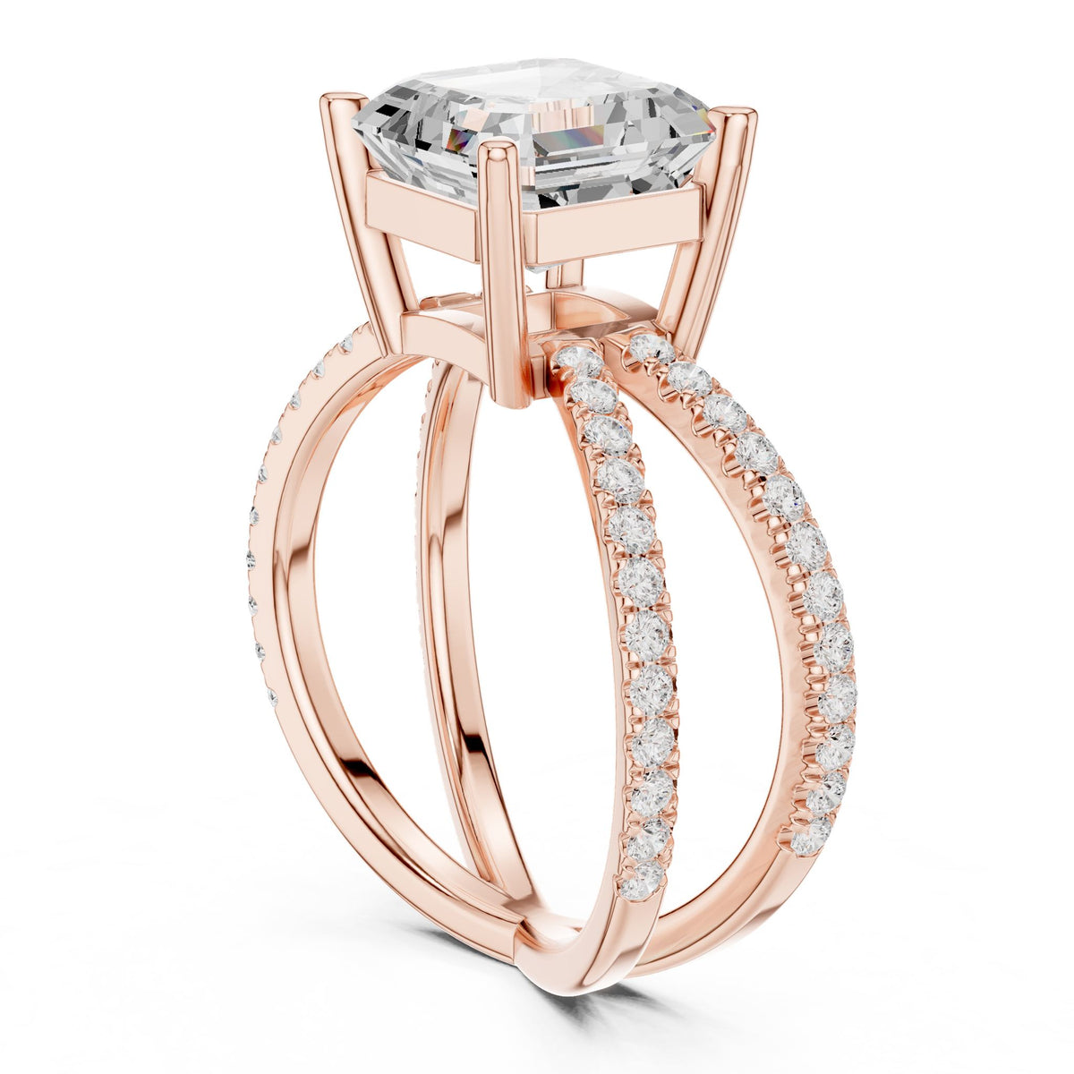 Asscher Accented Lab Grown Diamond Engagement Ring