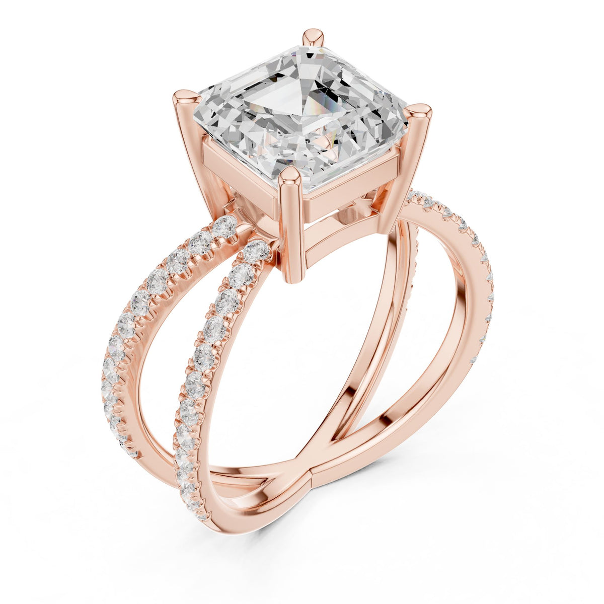 Asscher Accented Lab Grown Diamond Engagement Ring