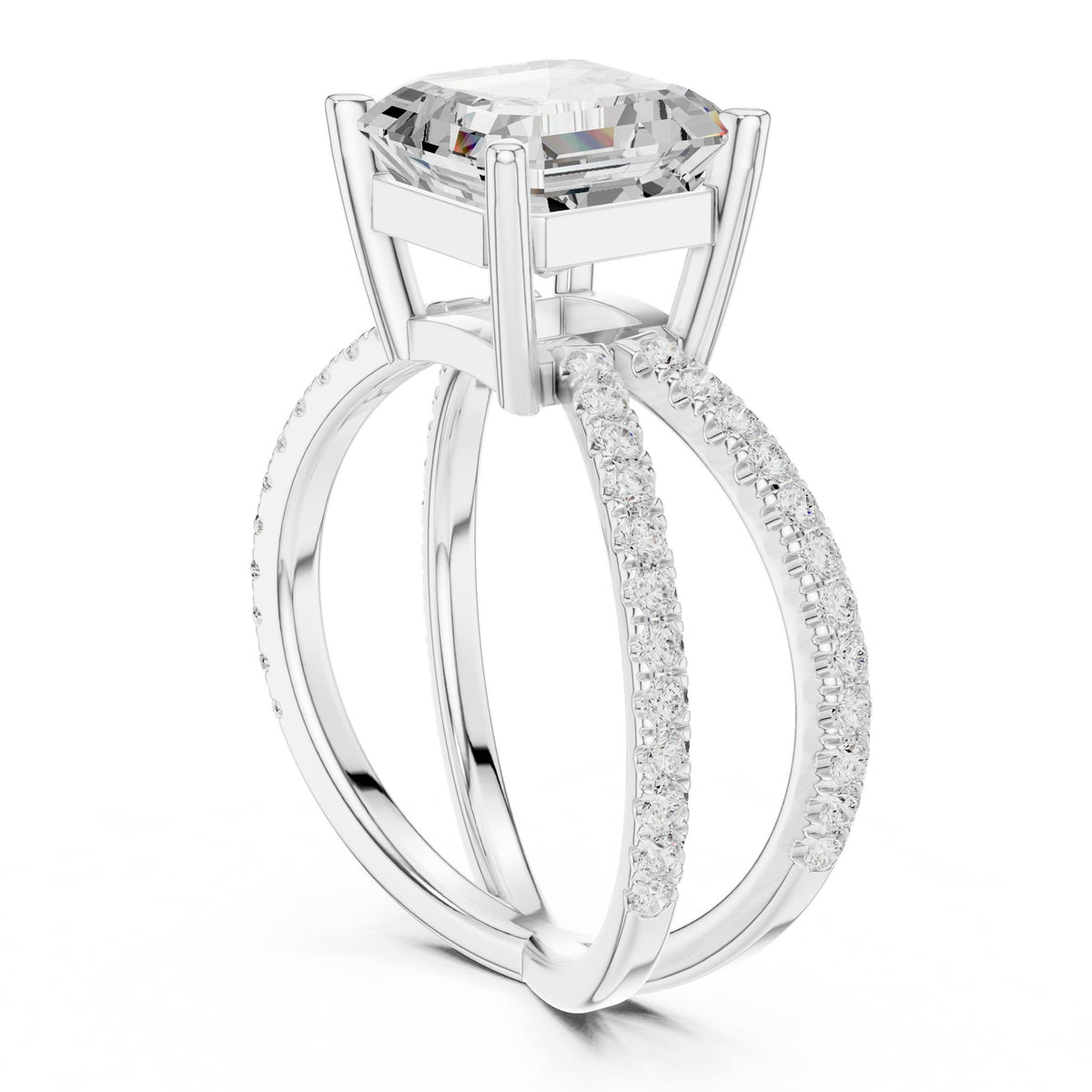 Asscher Accented Lab Grown Diamond Engagement Ring