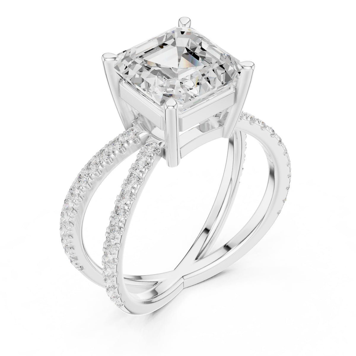 Asscher Accented Lab Grown Diamond Engagement Ring