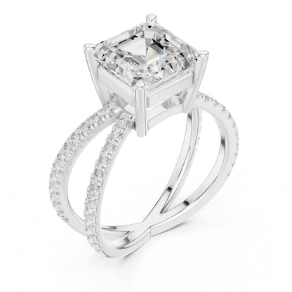 Asscher Accented Lab Grown Diamond Engagement Ring
