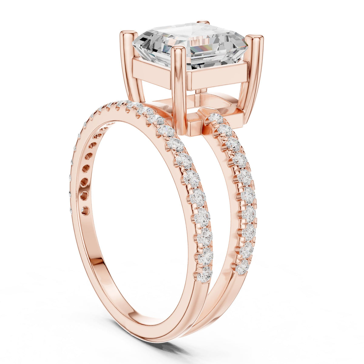 Asscher Accented Lab Grown Diamond Engagement Ring