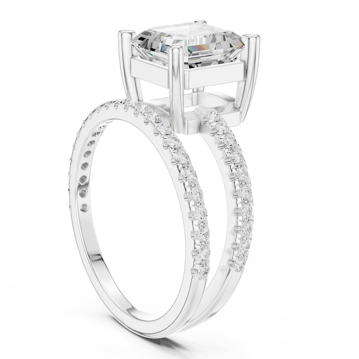 Asscher Accented Lab Grown Diamond Engagement Ring