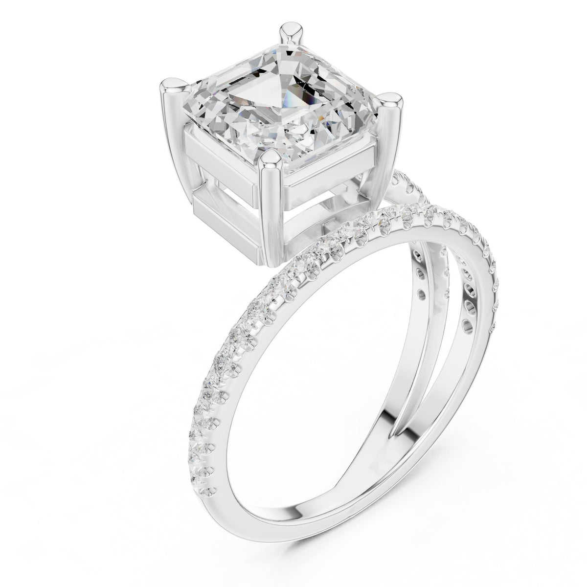 Asscher Accented Lab Grown Diamond Engagement Ring