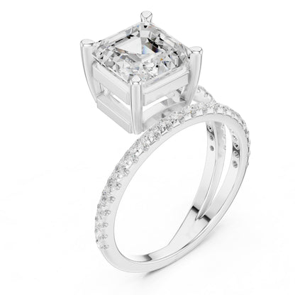 Asscher Accented Lab Grown Diamond Engagement Ring