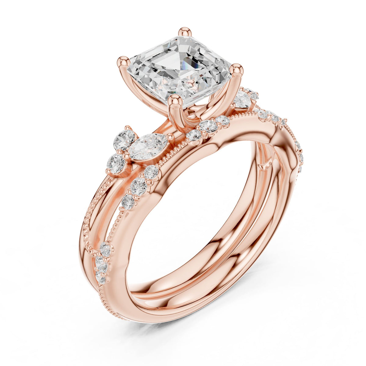 Asscher Accented Lab Grown Diamond Engagement Ring