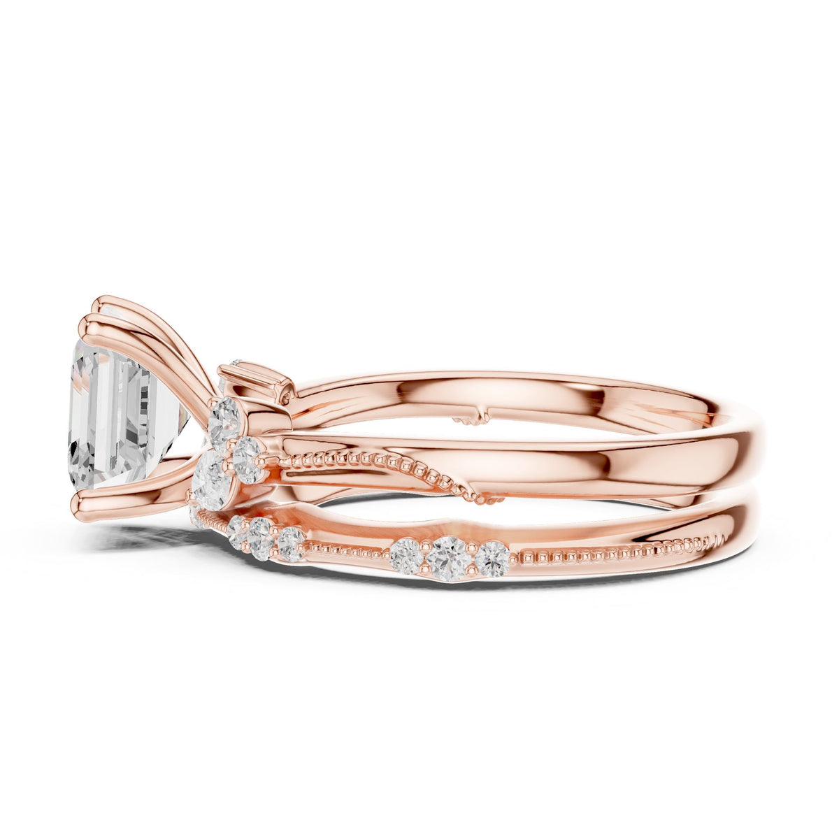 Asscher Accented Lab Grown Diamond Engagement Ring