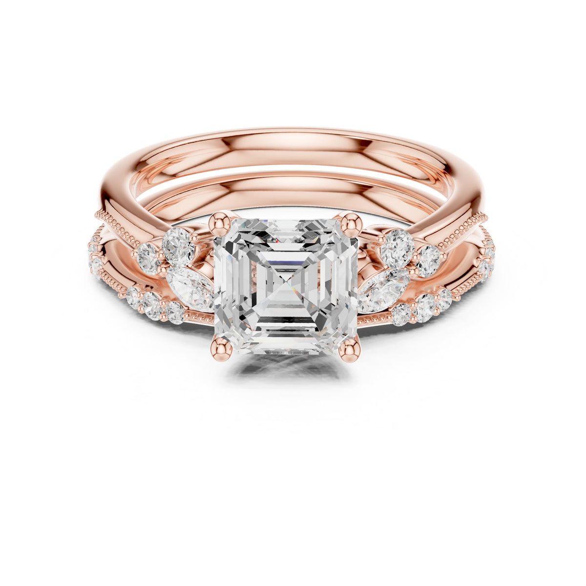 Asscher Accented Lab Grown Diamond Engagement Ring