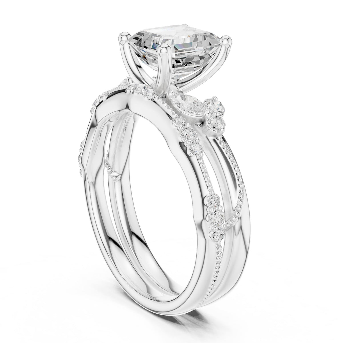 Asscher Accented Lab Grown Diamond Engagement Ring