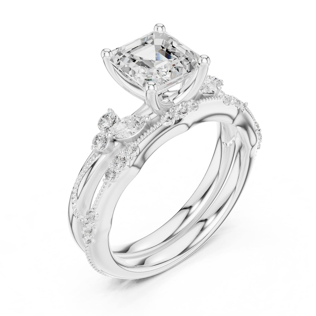 Asscher Accented Lab Grown Diamond Engagement Ring
