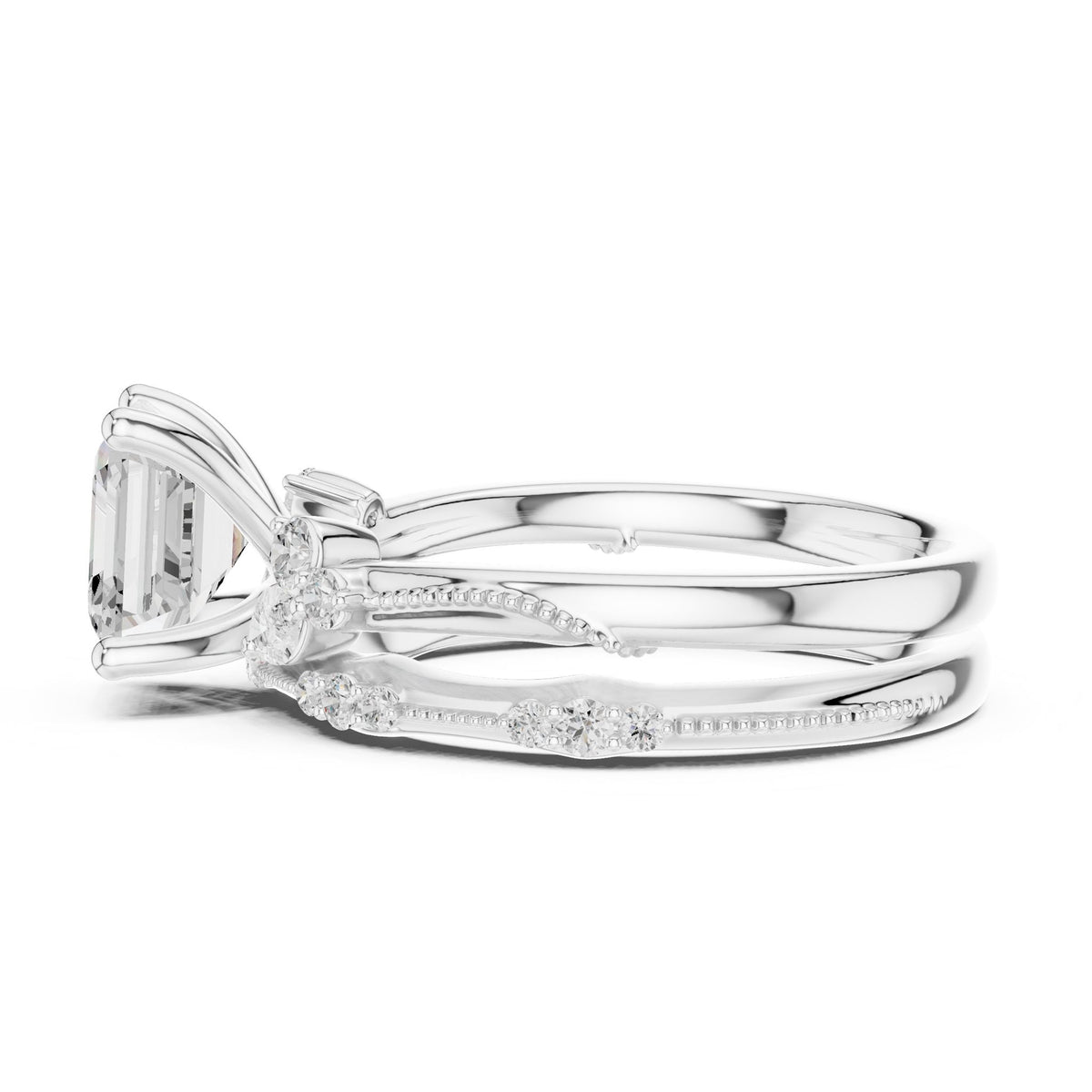Asscher Accented Lab Grown Diamond Engagement Ring