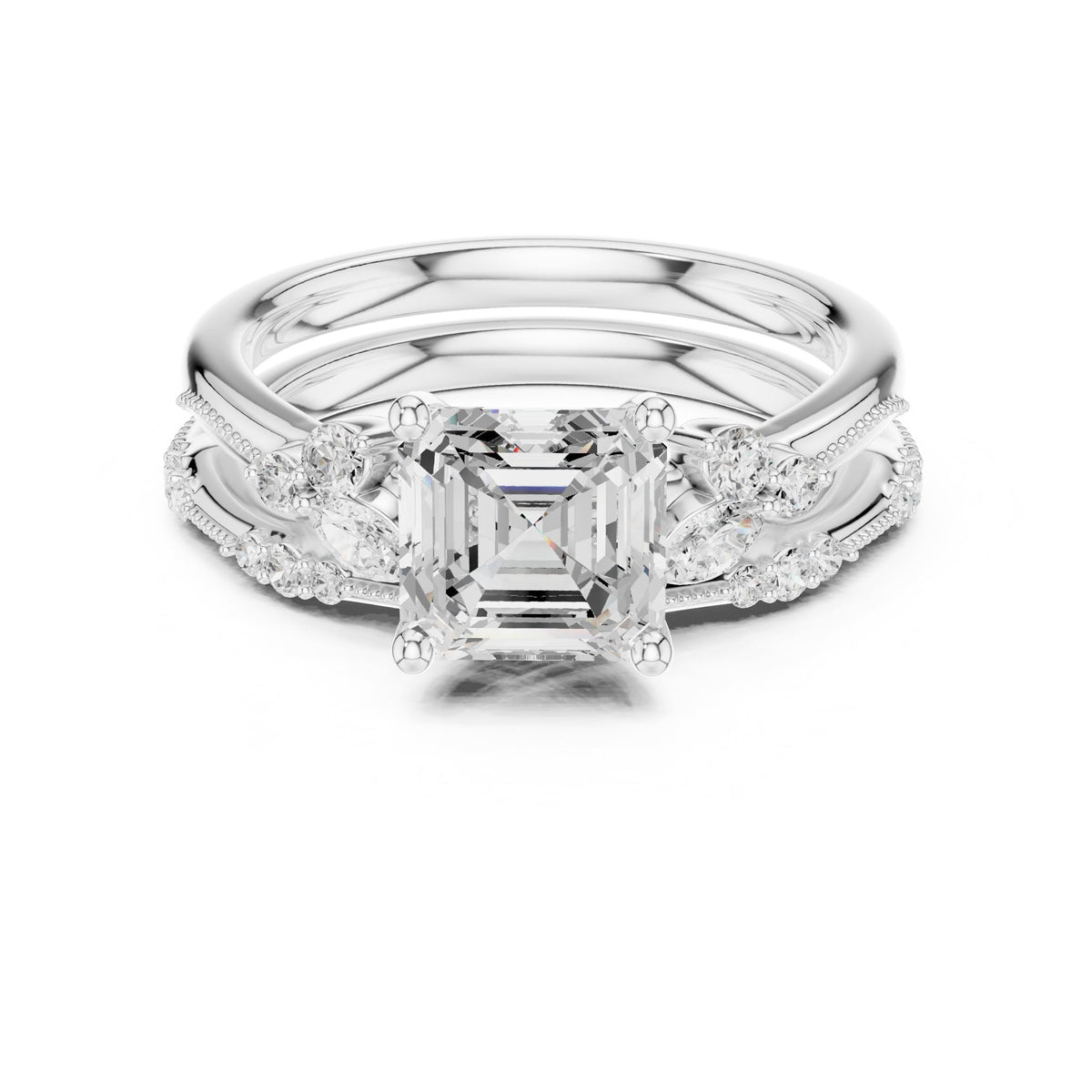Asscher Accented Lab Grown Diamond Engagement Ring