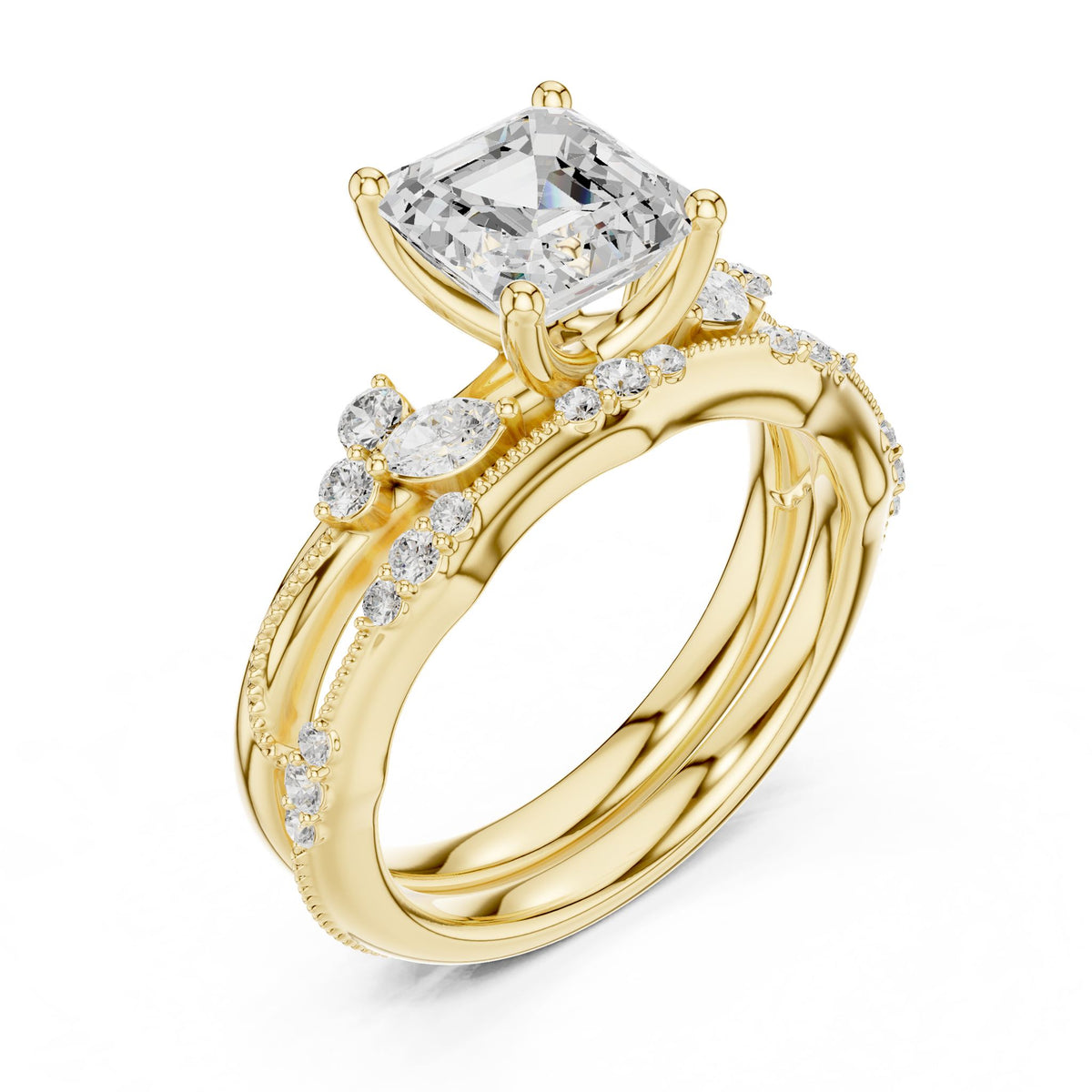 Asscher Accented Lab Grown Diamond Engagement Ring