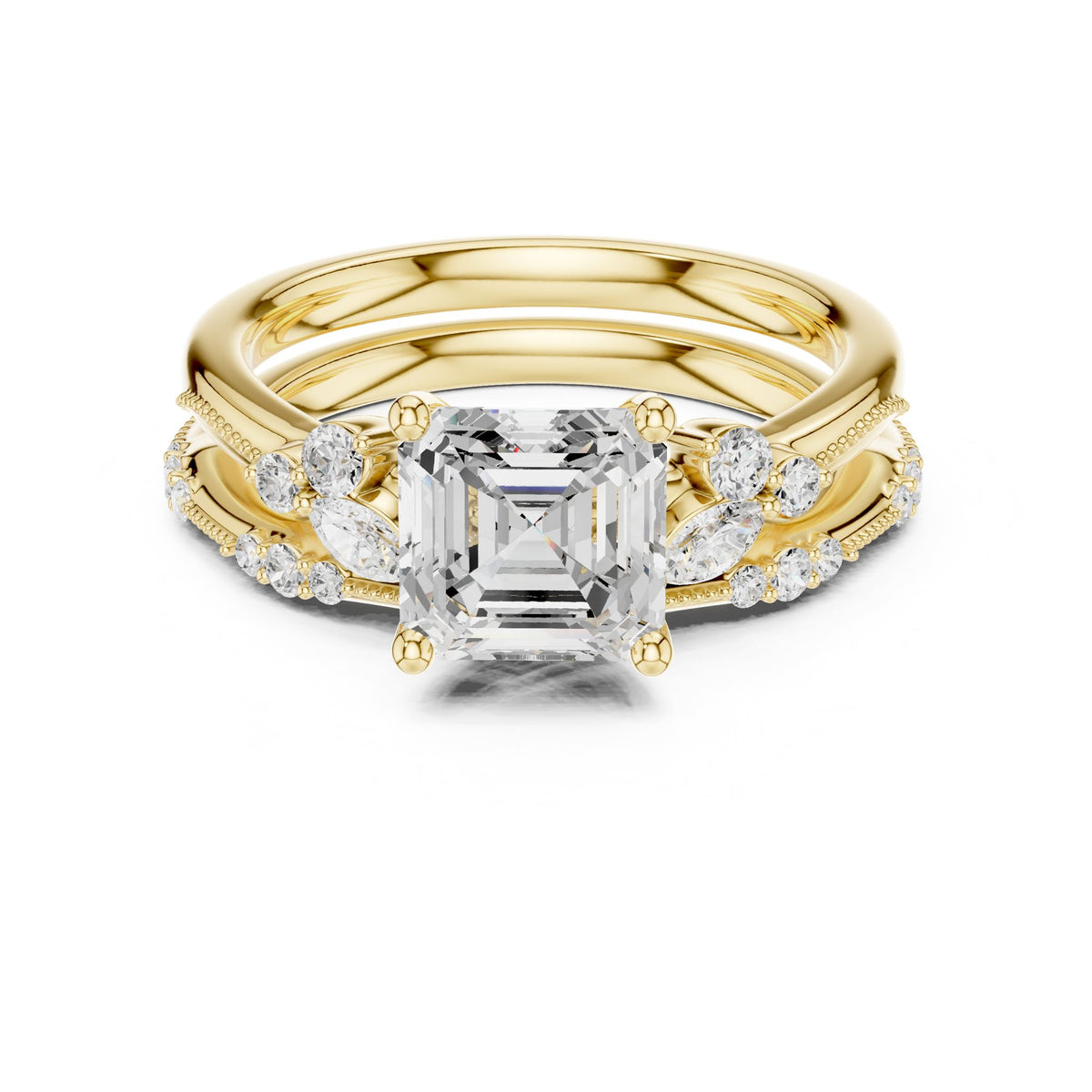 Asscher Accented Lab Grown Diamond Engagement Ring