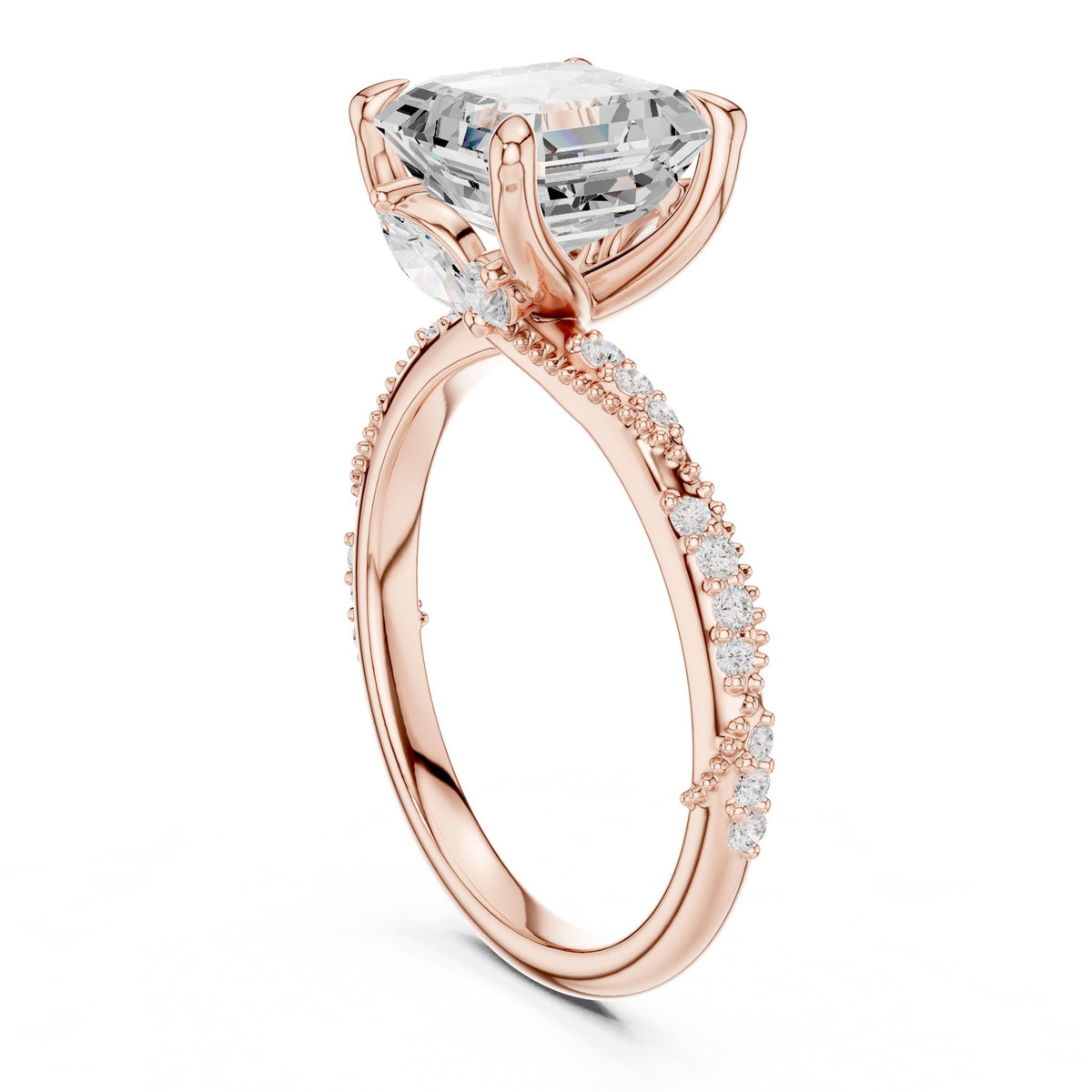 Asscher Accented Lab Grown Diamond Engagement Ring