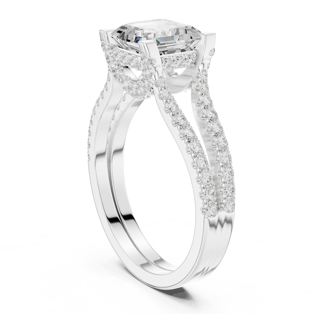 Asscher Accented Lab Grown Diamond Engagement Ring