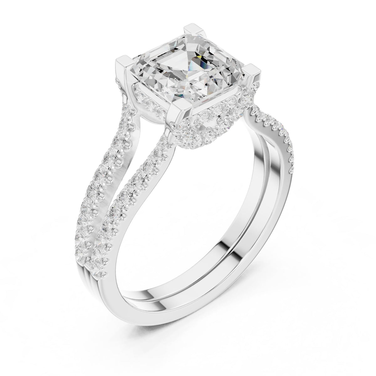 Asscher Accented Lab Grown Diamond Engagement Ring