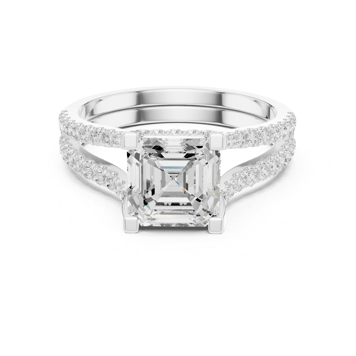 Asscher Accented Lab Grown Diamond Engagement Ring
