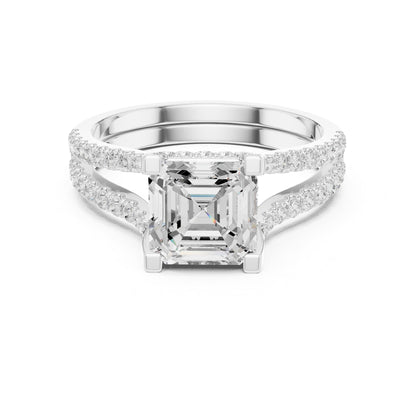 Asscher Accented Lab Grown Diamond Engagement Ring