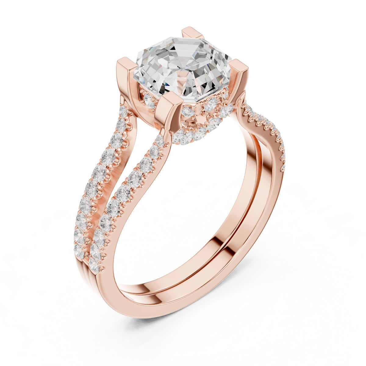 Asscher Accented Lab Grown Diamond Engagement Ring