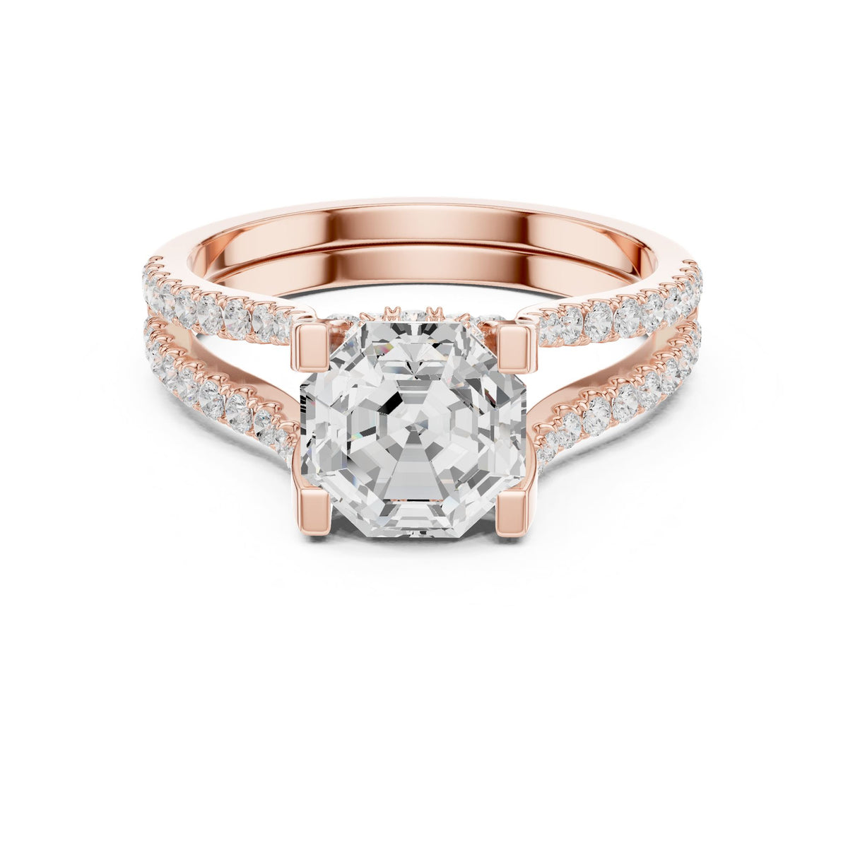 Asscher Accented Lab Grown Diamond Engagement Ring