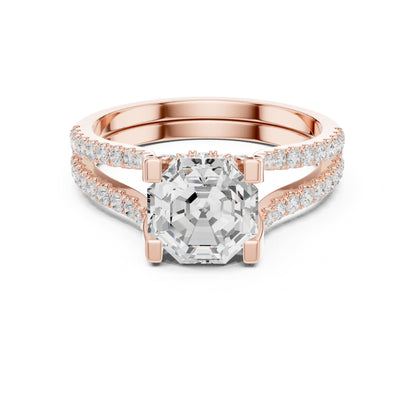 Asscher Accented Lab Grown Diamond Engagement Ring