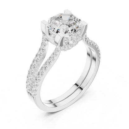 Asscher Accented Lab Grown Diamond Engagement Ring
