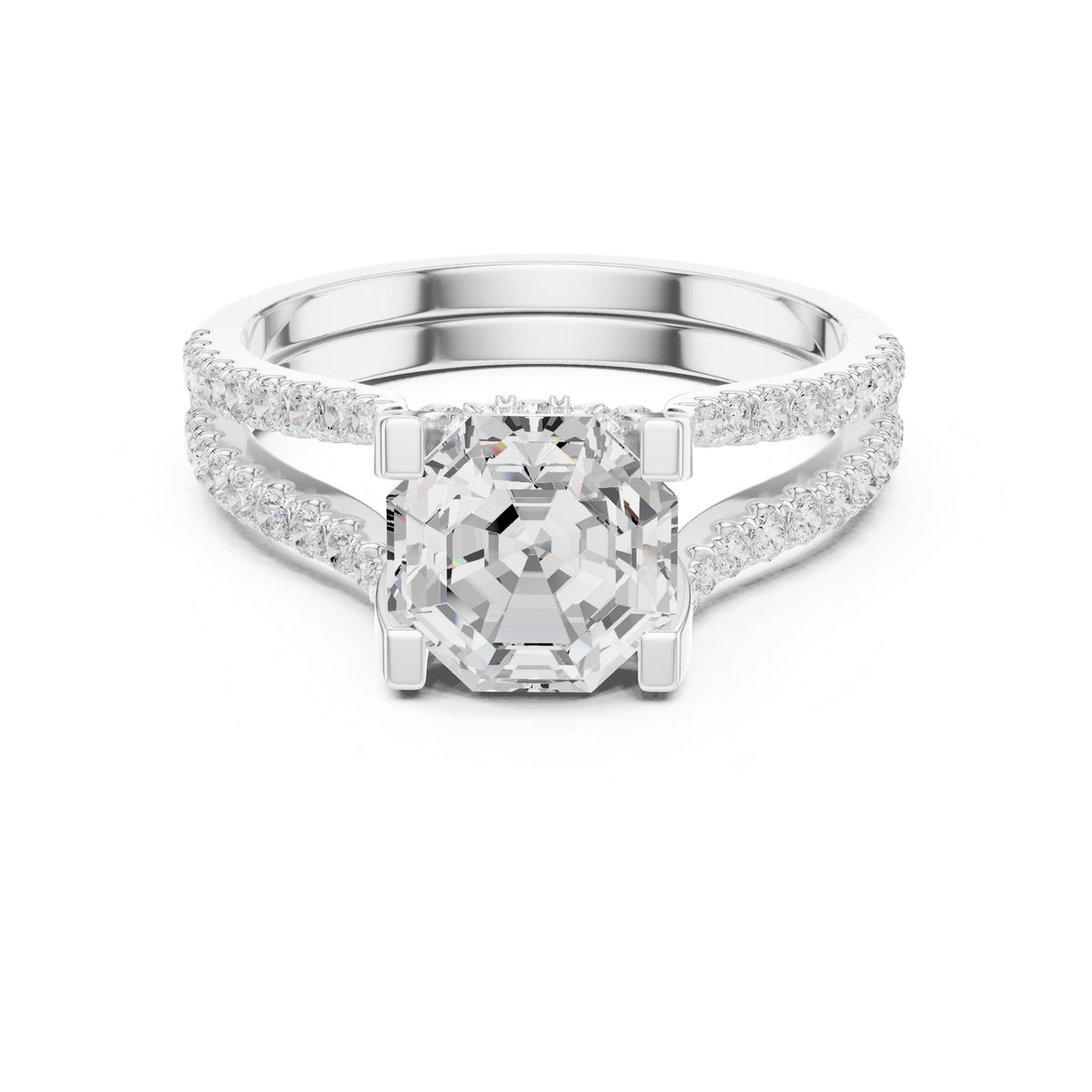 Asscher Accented Lab Grown Diamond Engagement Ring