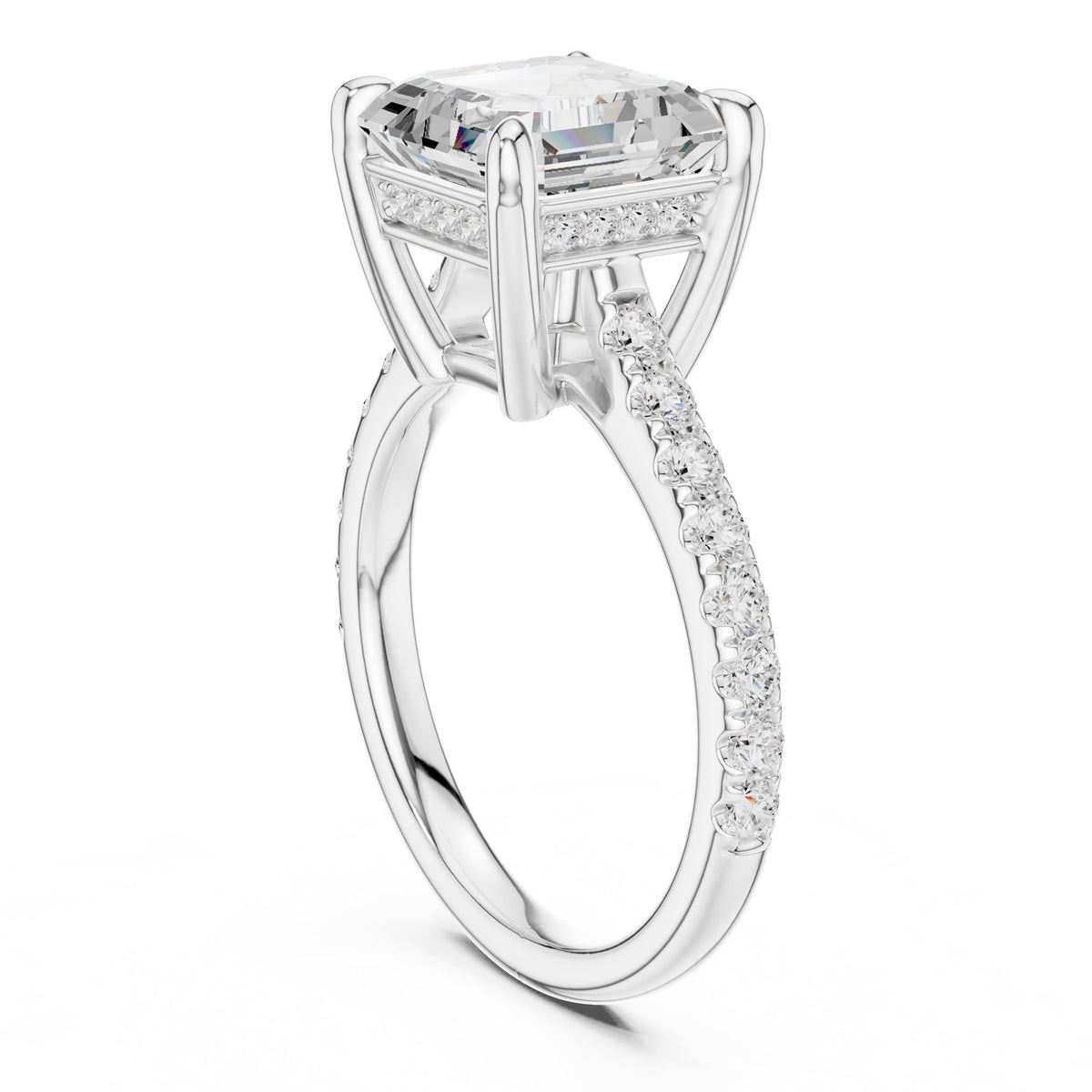 Asscher Accented Lab Grown Diamond Engagement Ring