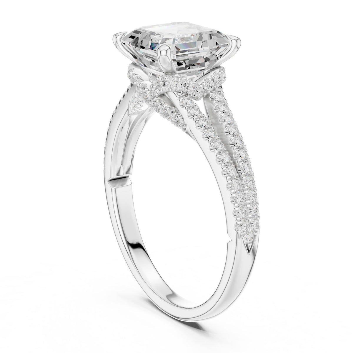 Asscher Accented Lab Grown Diamond Engagement Ring