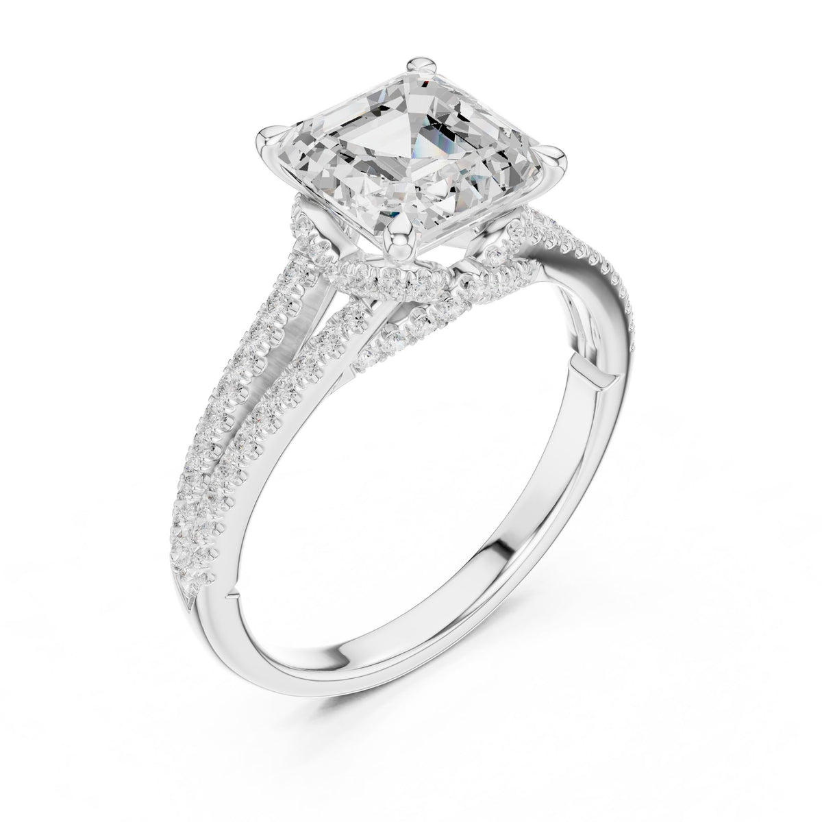 Asscher Accented Lab Grown Diamond Engagement Ring